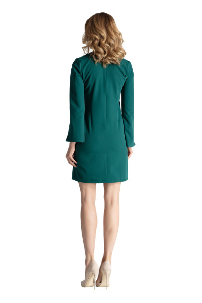 Sukienka Mini - Z Dekoltem V - zielona